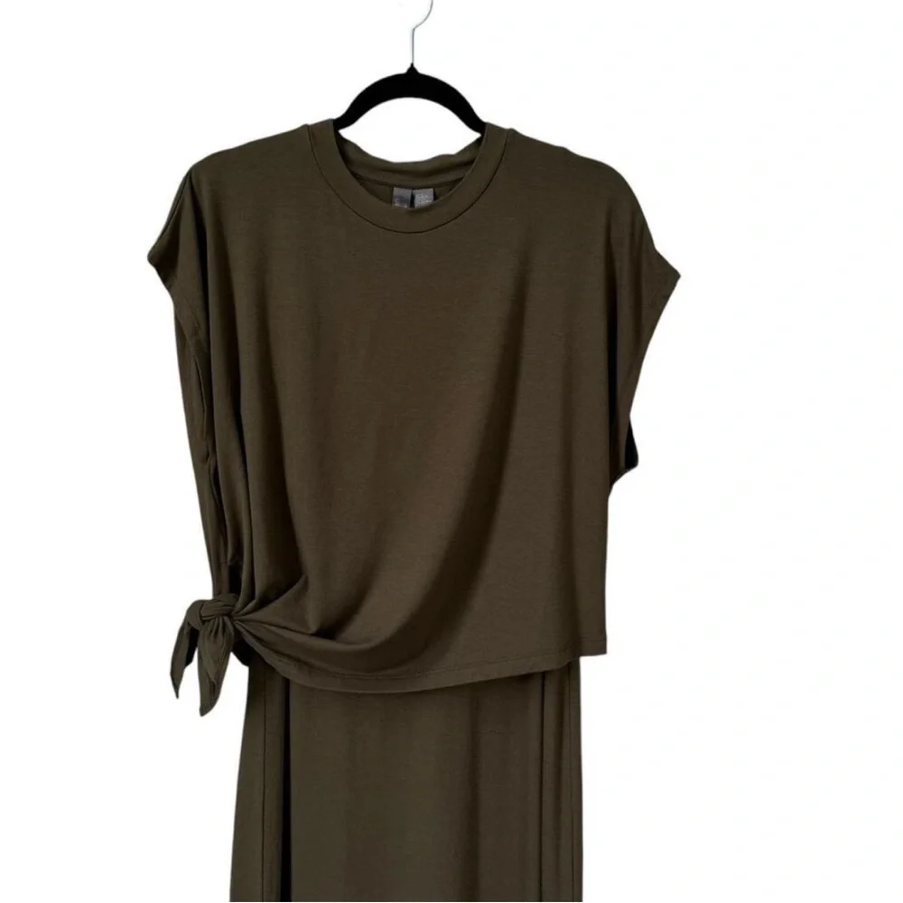 Sweaty Betty Layered Jersey Stretch Midi Olive Green Dress | Size Small - Picture 7 of 11